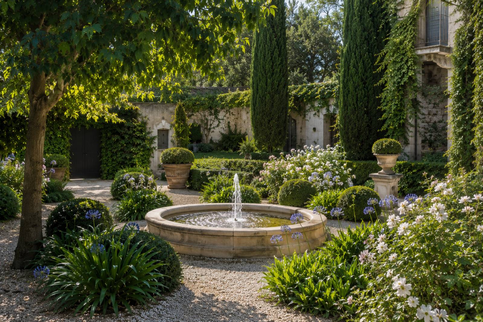 Aménagement paysager autour d’une fontaine à Saint Rémy de Provence