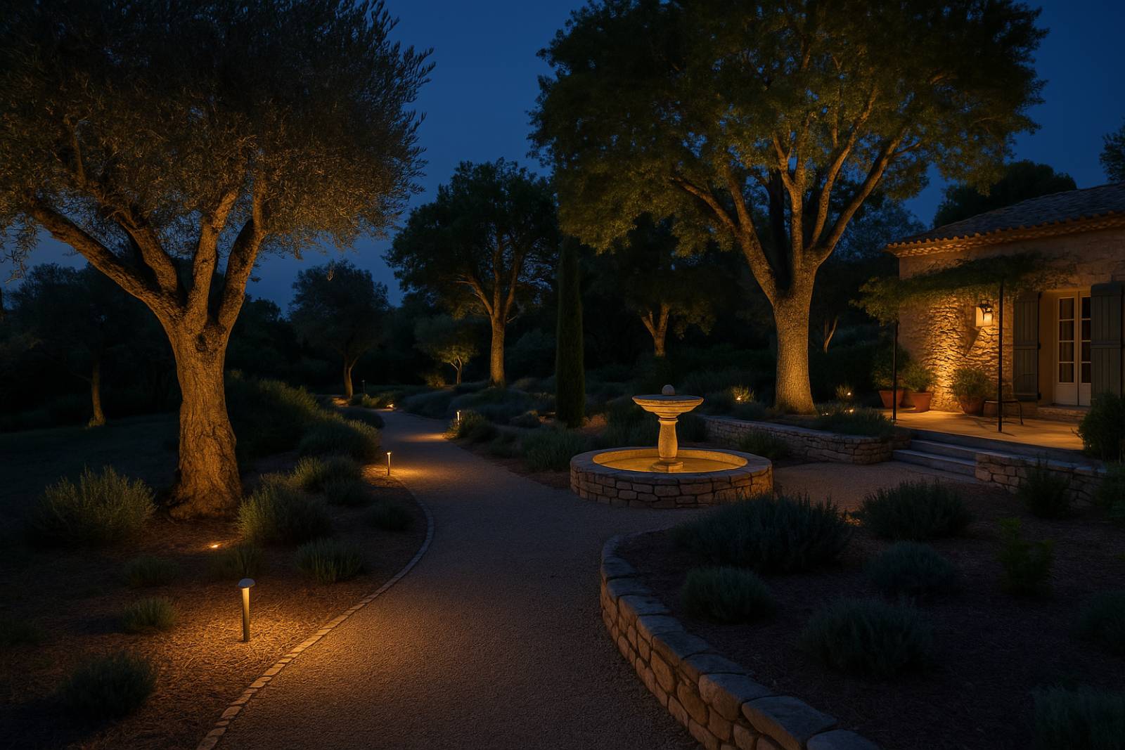 Aménagement d'éclairage dans un jardin à Saint Rémy de Provence