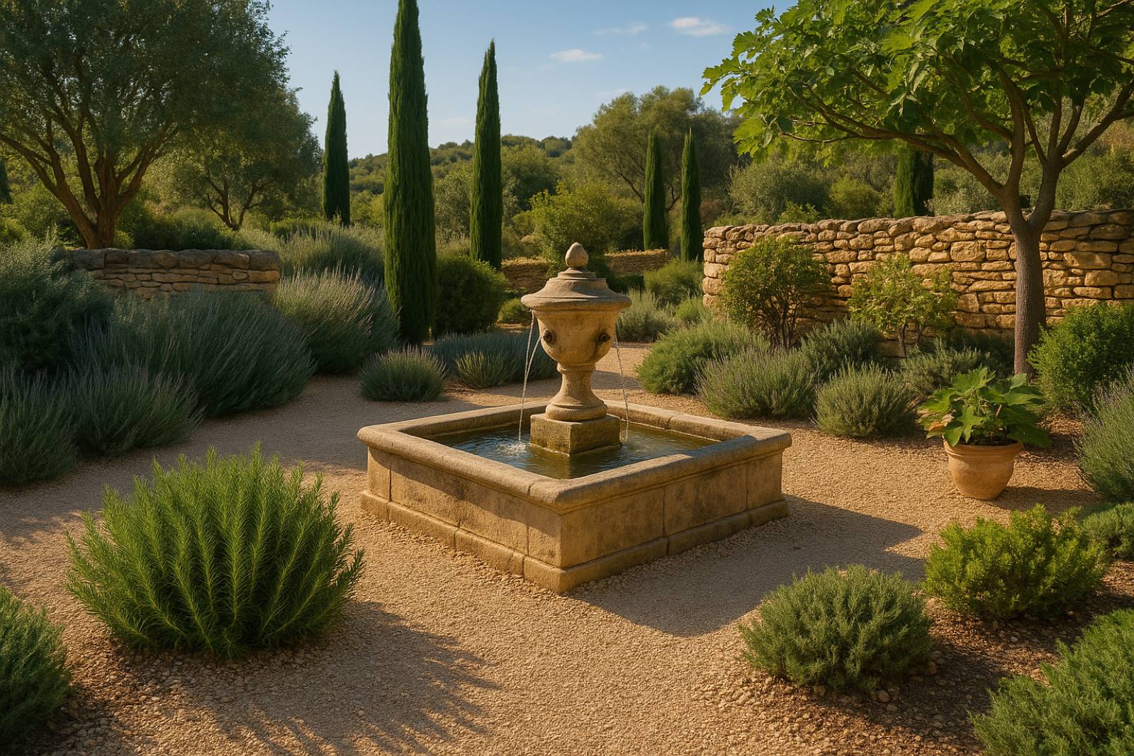 Pose d'une fontaine dans un jardin à Saint Rémy de Provence