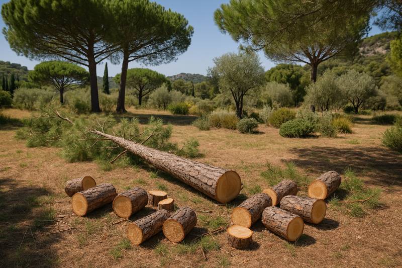 Abattage arbre par élagueur grimpeur dans les Alpilles