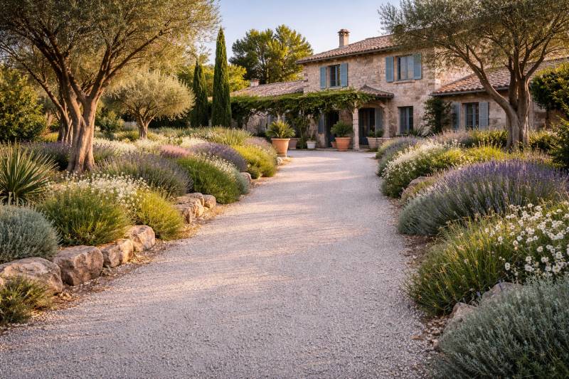 Création d'une allée carrossable en gravier stabilisé à Saint Rémy de Provence