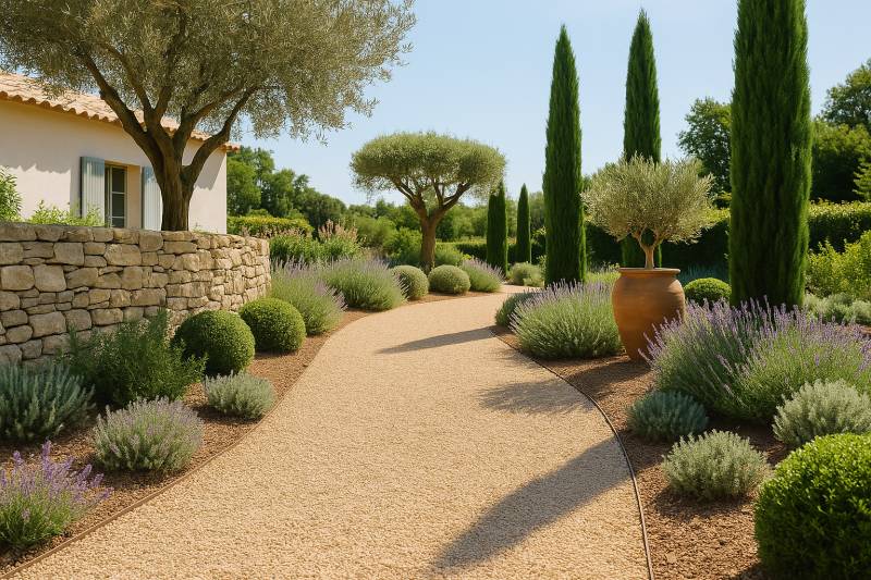 Allée de jardin en gravier à Saint Rémy de Provence