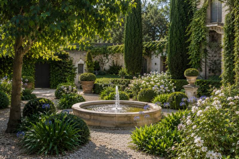Aménagement paysager autour d’une fontaine à Saint Rémy de Provence
