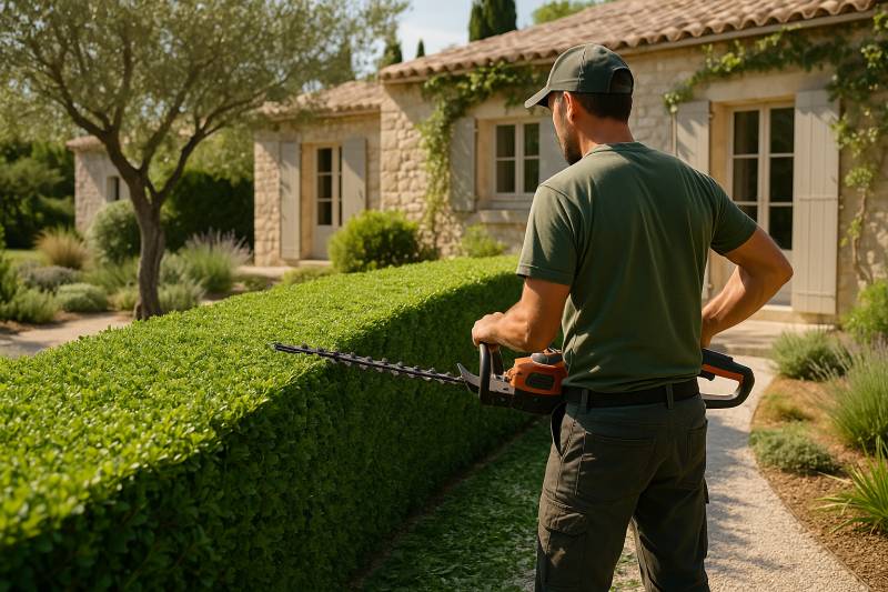 Entretien de jardin par un jardinier CESU à côté d'Eyguières