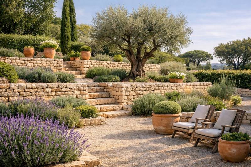 Maçonnerie paysagère réalisée par notre paysagiste à Saint-Rémy-de-Provence
